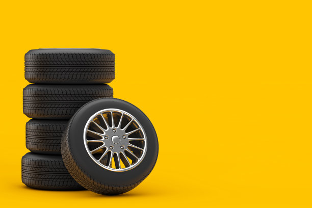 新的汽车车轮轮胎堆。3d渲染图片下载