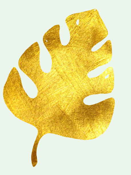 金色的热带树叶在孤立的白色背景上的插图，水彩画。图片下载