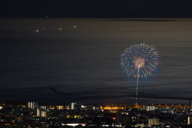 日本大分县别府市夜景烟花图片下载