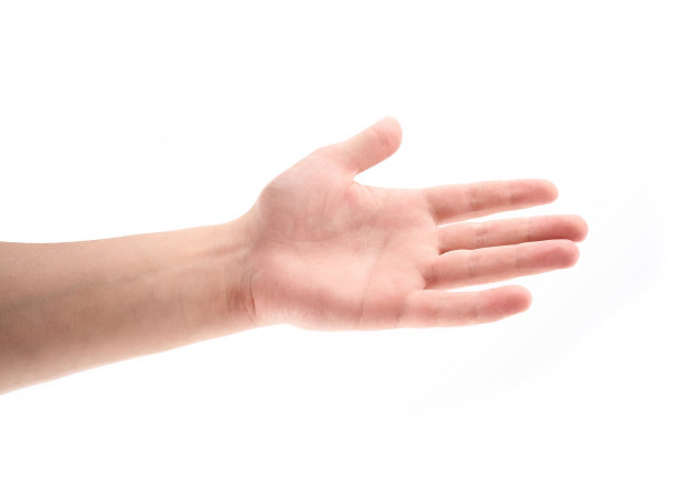 女性的手被孤立在白色背景上。白人妇女的手显示符号和手势。棕榈图片下载