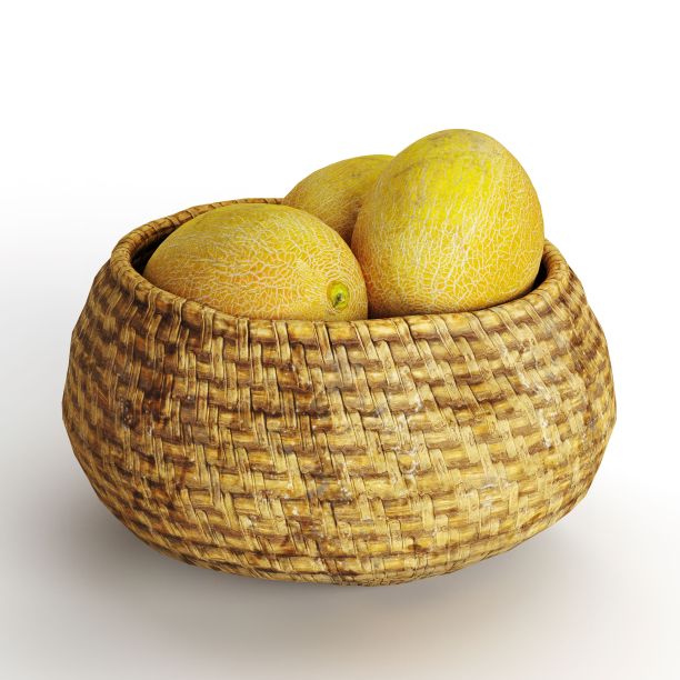 3D渲染编织篮子，里面有黄色的瓜图片下载