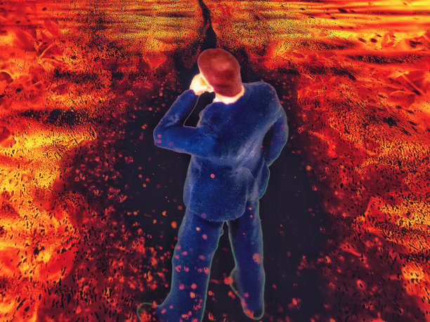 商人站在开裂的地面上的三维插图图片下载