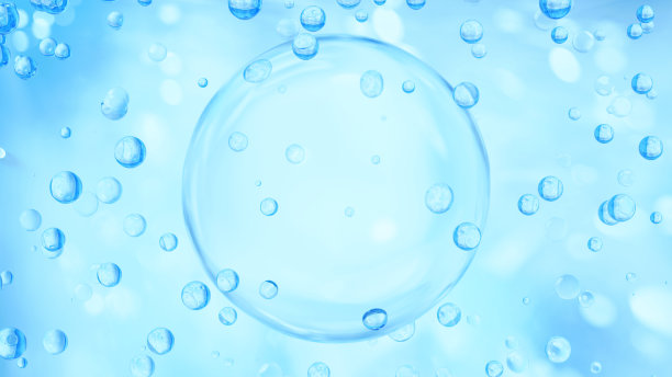 3 d演示。浅蓝色背景上的多个气泡。(水平)图片下载