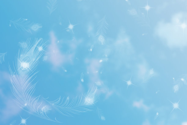 蓝色的天空和太阳与孔雀羽毛背景散景图片下载