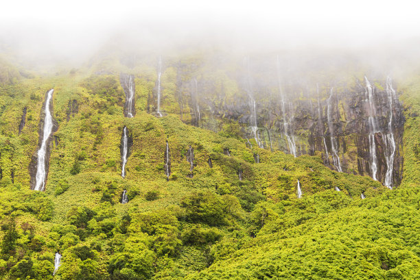费雷罗瀑布，弗洛雷斯岛，亚速尔群岛图片下载