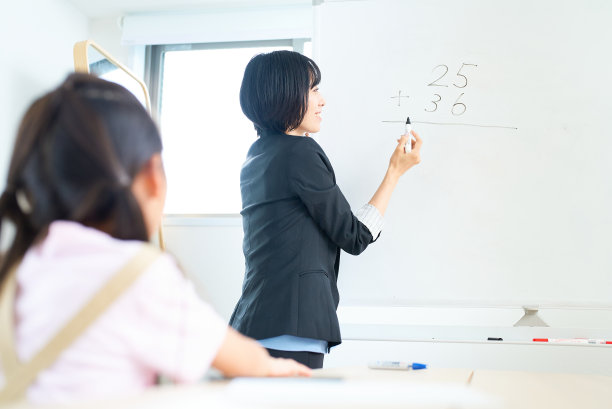 一个穿西装的女人在教孩子图片下载