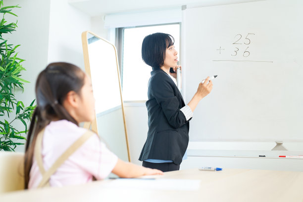 一个穿西装的女人在教孩子图片下载