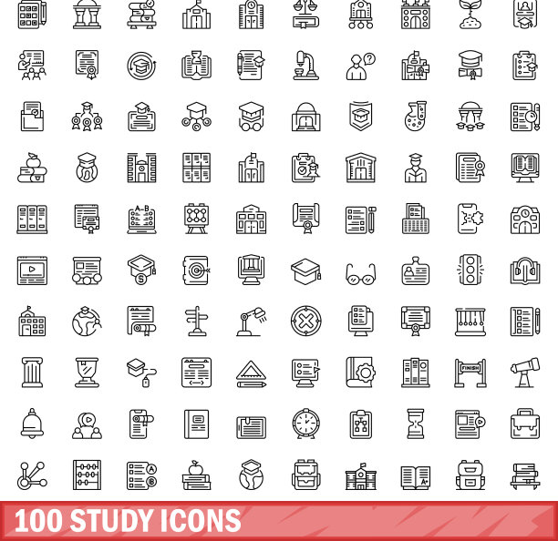 100个研究图标设置大纲风格图片下载