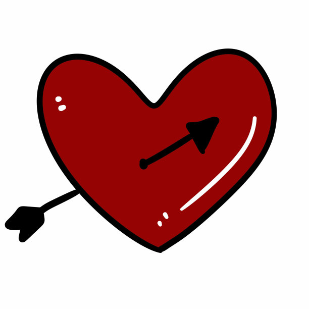 箭心图标。红色爱情标志。白底卡通图片下载