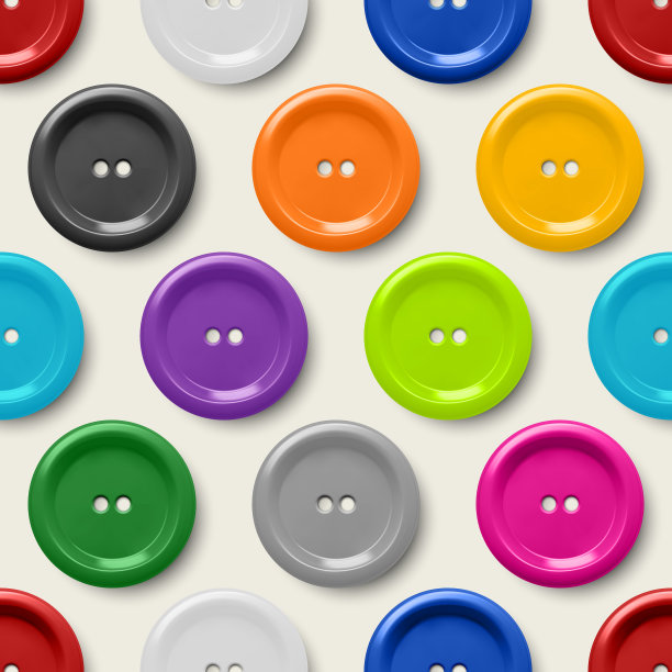 矢量无缝模式与3d逼真的按钮服装近距离隔离。采购产品时尚，艺术，针线活，缝纫，剪贴簿装饰。圆衣服缝纫纽扣收集，正面视图图片下载
