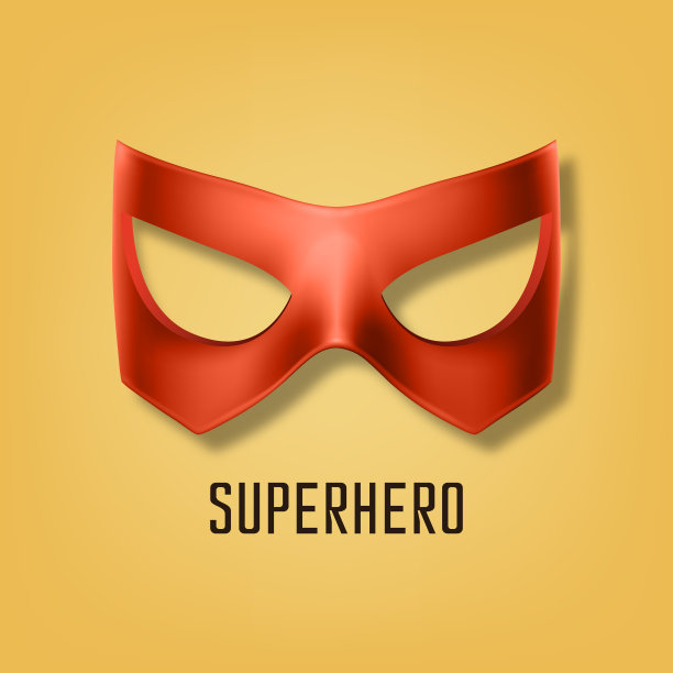 矢量现实红色超级英雄面具上的黄色背景。脸字符，超级英雄漫画书面具设计模板。超级英雄嘉年华眼镜，正面图片下载