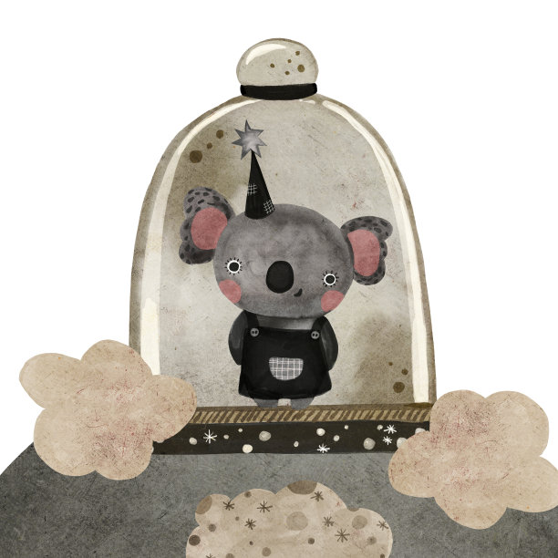 可爱的水彩动物考拉巫婆手绘插图在斯堪的纳维亚极简主义的帆船船运输北欧卡通风格的中性色彩图片下载