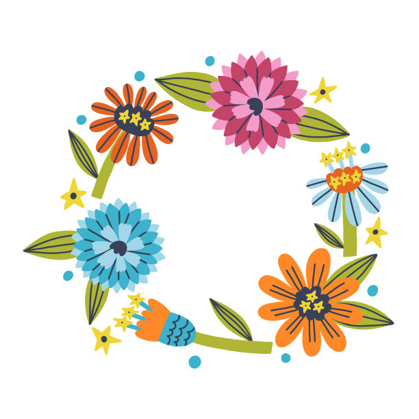 百日菊圆形框架在矢量手绘风格图片下载