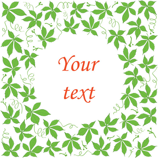 装饰矢量背景与孤雌草的叶子-绿色常春藤围绕中心框架图片下载