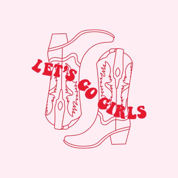 复古线性牛仔女靴与字母。让我们开始吧。西部牛仔和狂野西部主题。图片下载