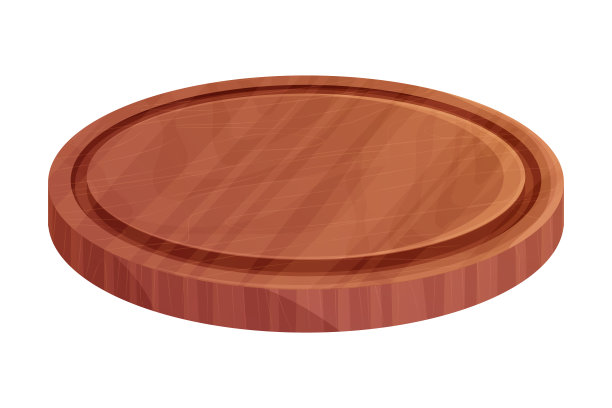 木制圆形披萨板，在白色背景上孤立的卡通风格的顶部视图。厨房空的切割台。矢量图图片下载