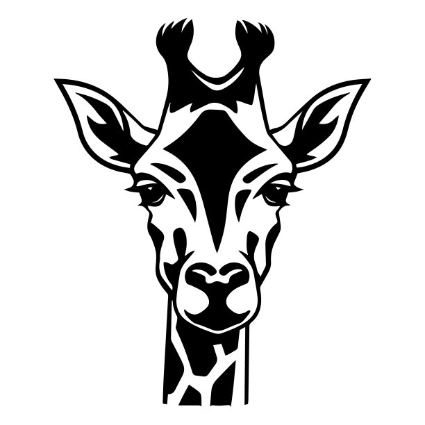 长颈鹿头黑色轮廓艺术。野生动物吉祥物矢量插图。图片下载