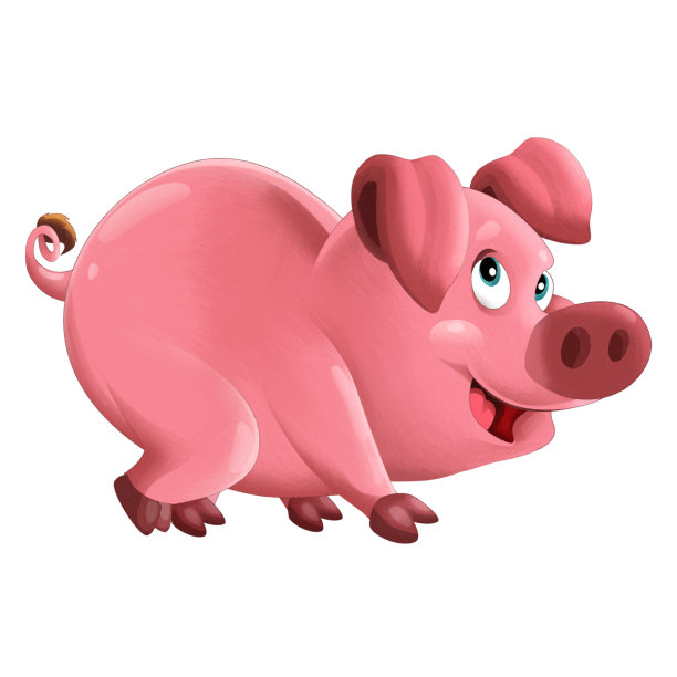 欢快的卡通场景与快乐农场猪微笑插图的孩子图片下载