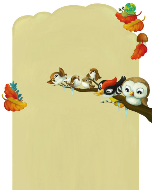 卡通秋冬景象鸟兽插图图片下载