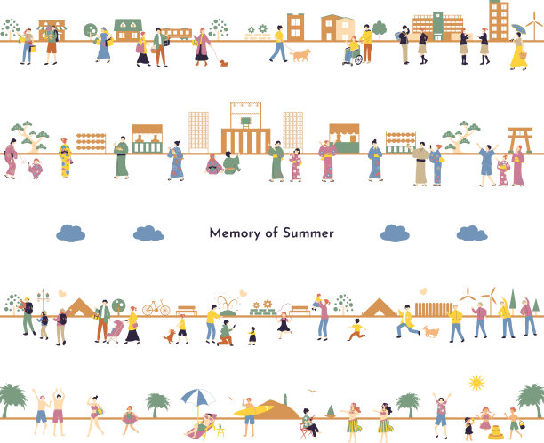 一套描绘人们享受夏天的插图图片下载
