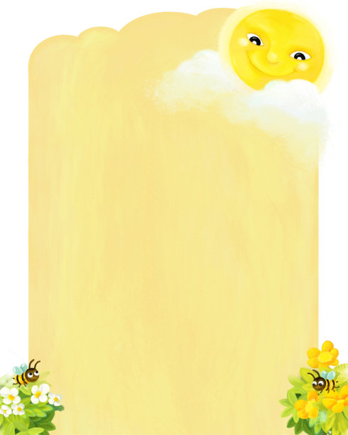 卡通夏季场景与动物蜜蜂插图图片下载