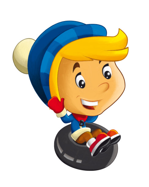 卡通场景与小男孩在橡胶管滑下冬天场景插图的孩子图片下载