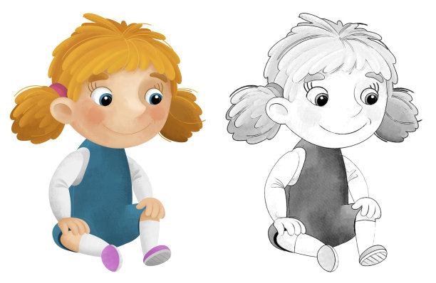 卡通场景与年轻的女孩有乐趣玩休闲空闲时间孤立插图儿童素描图片下载