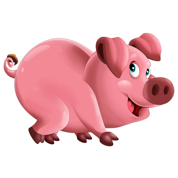 欢快的卡通场景与快乐农场猪微笑插图的孩子图片下载