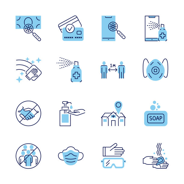 冠状病毒防护相关矢量图标集图片下载