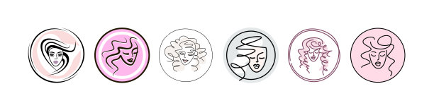 美容沙龙图标集。彩色标志，年轻女孩的美丽面孔图片下载