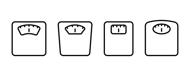 轮廓重量刻度图标。浴室秤排成一行。按比例测量。平衡符号的轮廓。股票向量图片下载