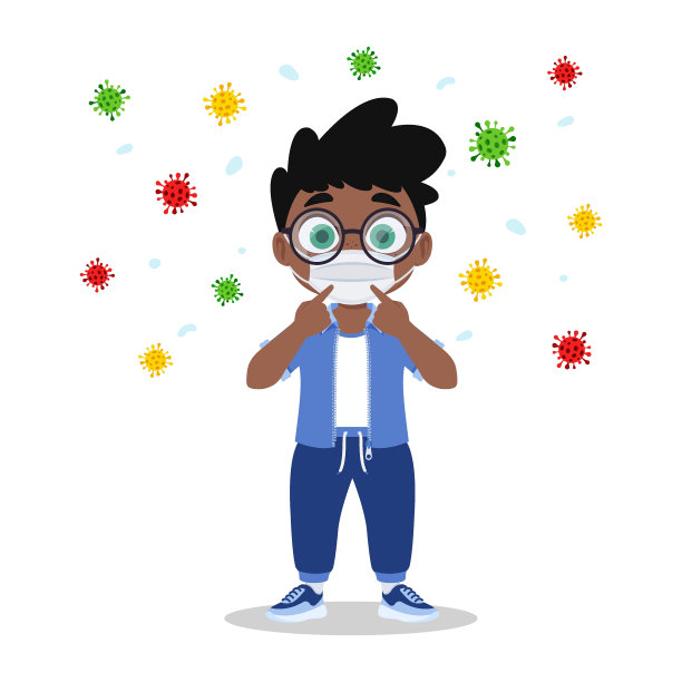 可爱宝宝戴防护口罩，防病毒图片下载