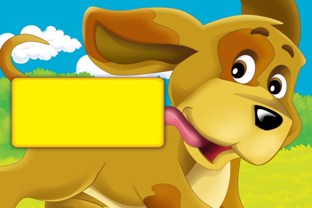 卡通场景与狗在农场有乐趣与框架文字插图的孩子图片下载