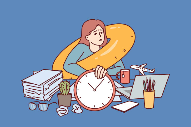 悲伤的自由女梦想着旅行，脖子上挂着充气游泳圈坐在办公室里图片下载