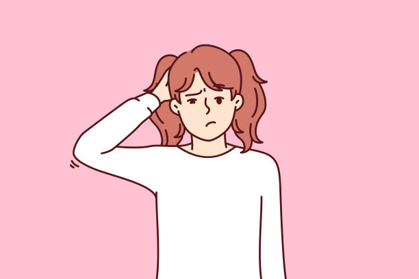 困惑的小女孩挠头，看着屏幕，不知道问题的正确答案图片下载