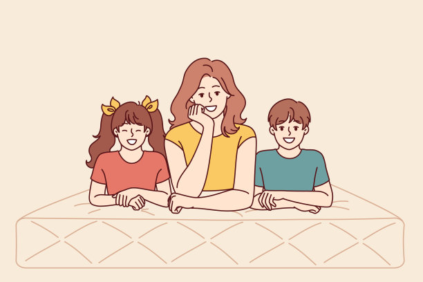 母亲和孩子躺在床垫上，建议在卧室和睡眠中使用舒适的家具图片下载