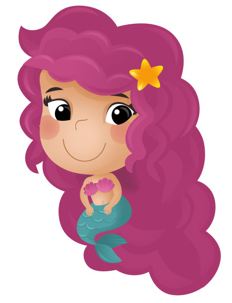 卡通场景与快乐的年轻美人鱼游泳白色背景插图的孩子图片下载