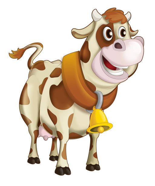 卡通快乐的场景与牛是看和微笑的儿童插图图片下载