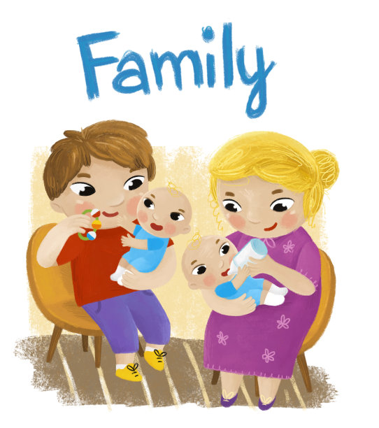 卡通场景与快乐和愉快的家庭孩子在白色背景插图图片下载