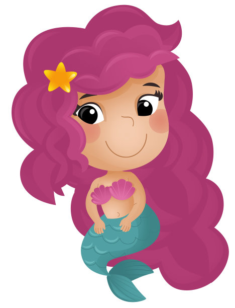 卡通场景与快乐的年轻美人鱼游泳白色背景插图的孩子图片下载