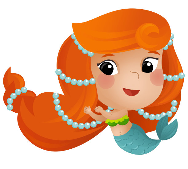 卡通场景与快乐的年轻美人鱼游泳白色背景插图的孩子图片下载