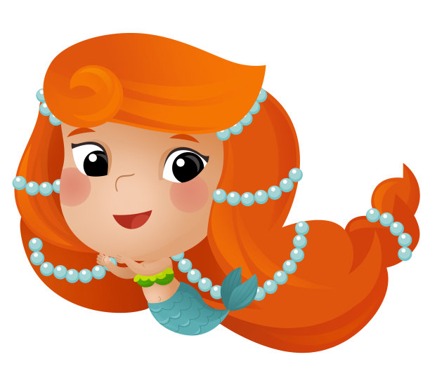 卡通场景与快乐的年轻美人鱼游泳白色背景插图的孩子图片下载