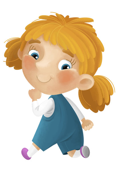 卡通场景与年轻的女孩有乐趣跑步休闲自由时间孤立的插图儿童图片下载