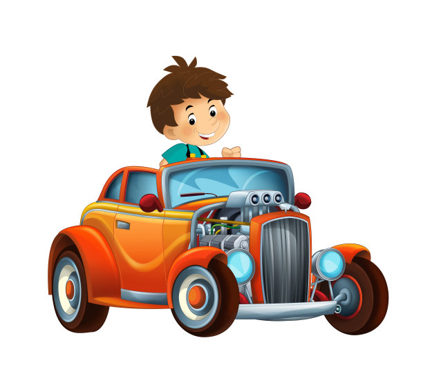 卡通场景的孩子与汽车玩具有乐趣玩孤立的插图图片下载