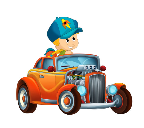 卡通场景的孩子与汽车玩具有乐趣玩孤立的插图图片下载