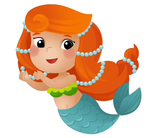卡通场景与快乐的年轻美人鱼游泳白色背景插图的孩子图片下载