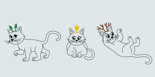 猫咪以不同的姿势庆祝圣诞节。图片下载