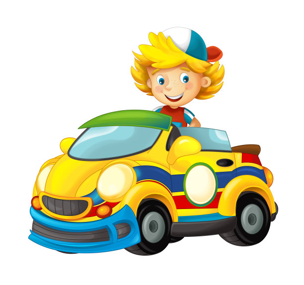 卡通场景的孩子与汽车玩具有乐趣玩孤立的插图图片下载