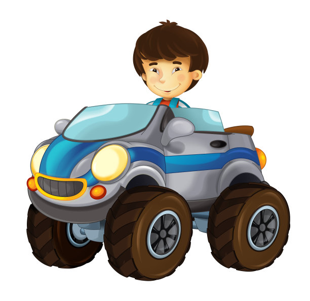 卡通场景的孩子与汽车玩具有乐趣玩孤立的插图图片下载