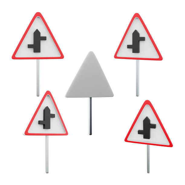 3d渲染十字路口与次级道路标志不同位置的图标集。3d渲染路标概念图标集。十字路口图片下载